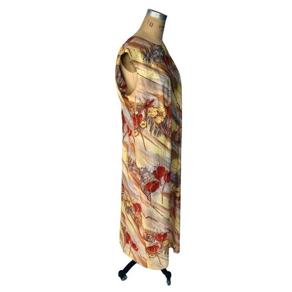 Vintage 70s Abstract Autumnal Sleeveless Dress - Picture 2 of 6